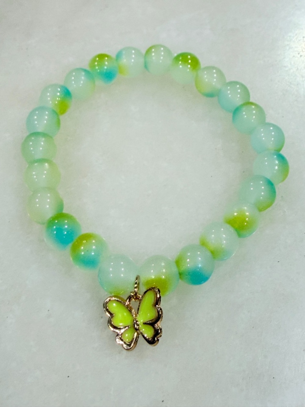Green Ombre Bead Bracelet with Butterfly Charm